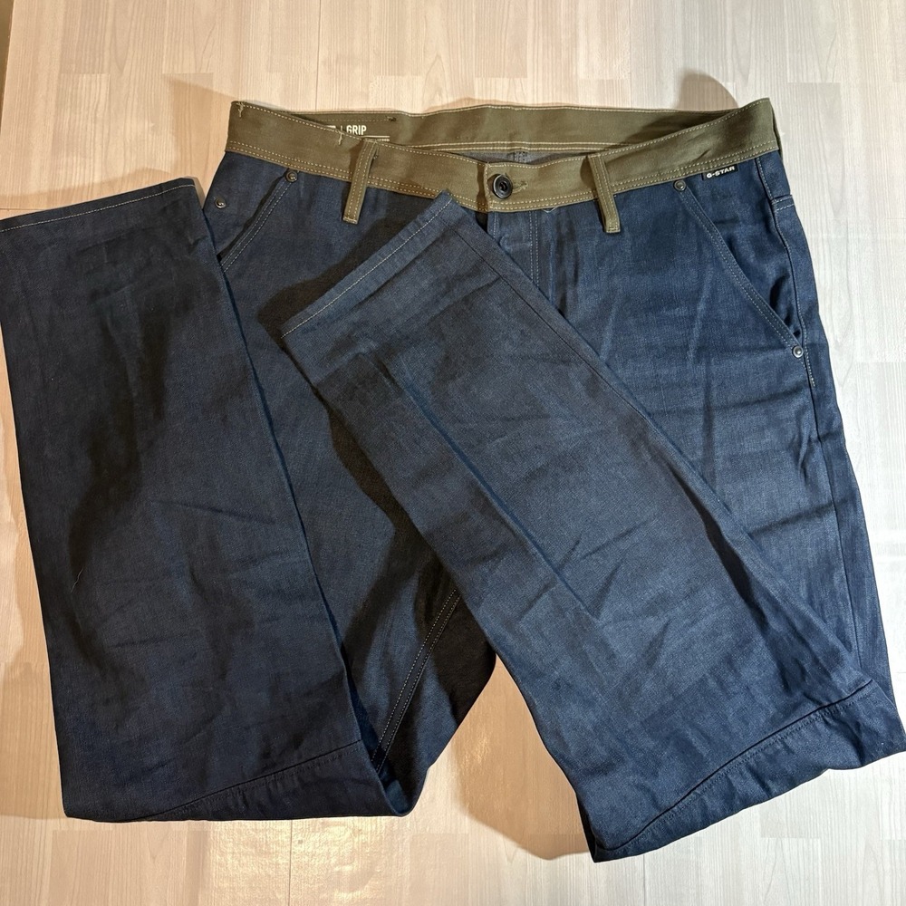 G Star Raw Men's Grip 3D Relaxed Tapered PM Jeans Size 34 Raw Denim Green - Picture 2 of 14